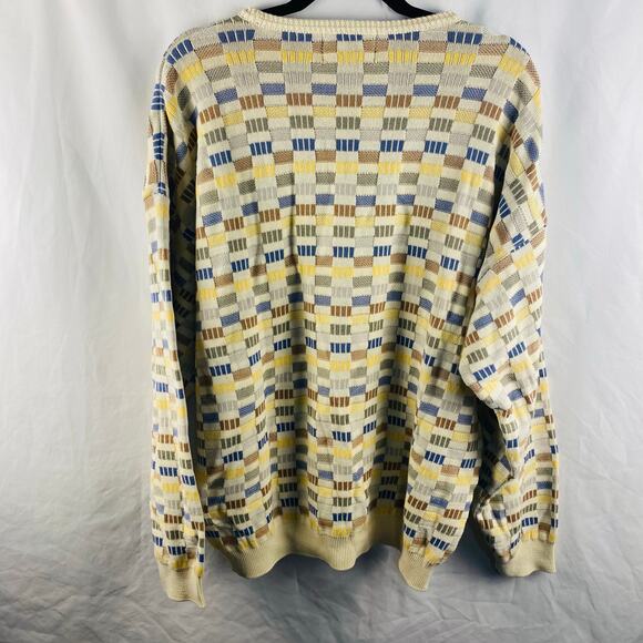 Tosani Men's Vintage 100%‎ Cotton Pullover Crewneck Geometric Sweater Large - Picture 5 of 5